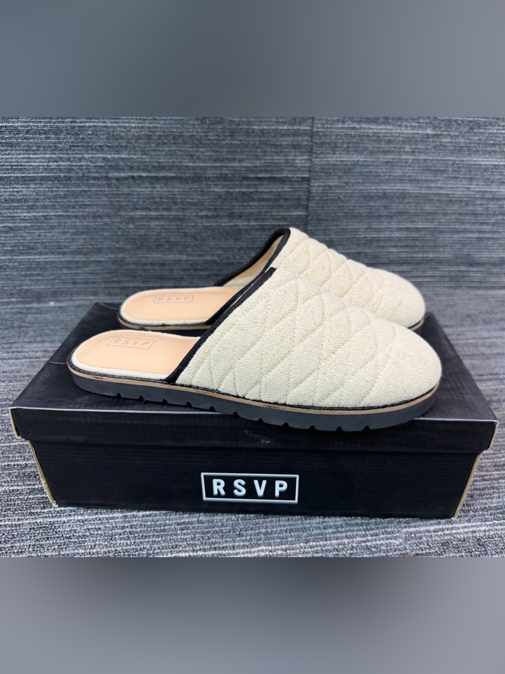 RSVP Isela Natural Hemp Slip-On Mules with Black Trim Women’s 9.5 New